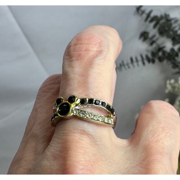 Mouse Shaped Black Onyx Syn Cubic ZIrconia RIbbons of Crystals Size 7 - Picture 9 of 14